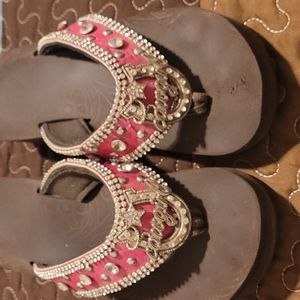 Pink bling cowgirl flip flops